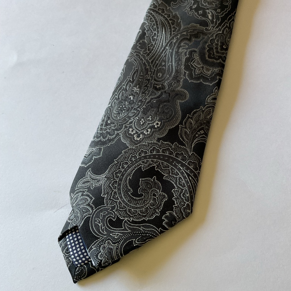 Eton Silk Tie Paisley Print Black And Gray Os Nwot